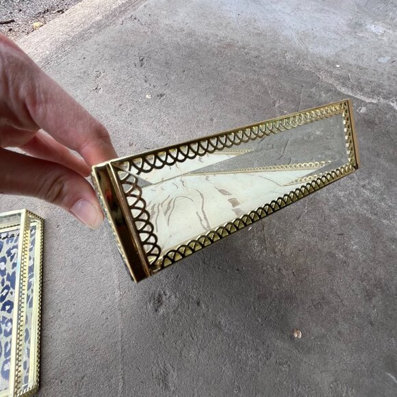 Rachel Zoe Glass Vanity Trinket Tray Leopard Cheetah Gold Tone Office Bathroom 2 - Picture 10 of 14